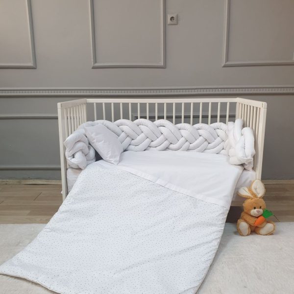 Tavşan Ayağı Desenli Beyaz 6’lı Örgü Beşik Uyku Seti