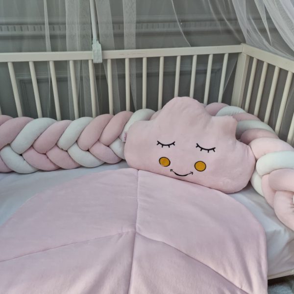 Yaprak Modeli Kadife Pembe 5’lü Örgü Beşik Uyku Seti - Görsel 3