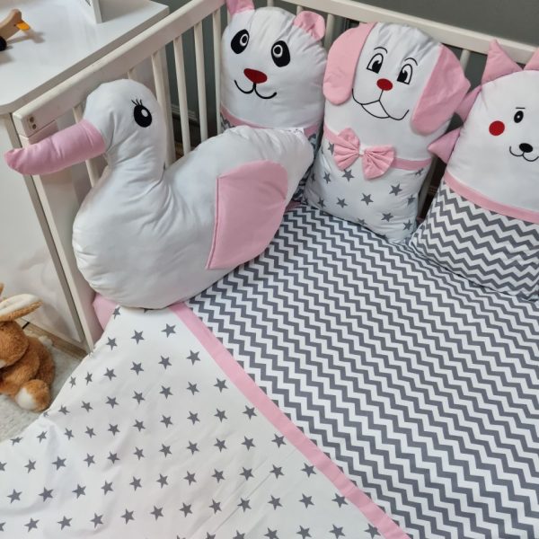 Yıldız Desenli Pembe Neşeli Dostlar Beşik Uyku Seti - Görsel 2