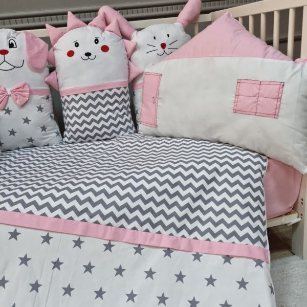 Yıldız Desenli Pembe Neşeli Dostlar Beşik Uyku Seti - Görsel 3